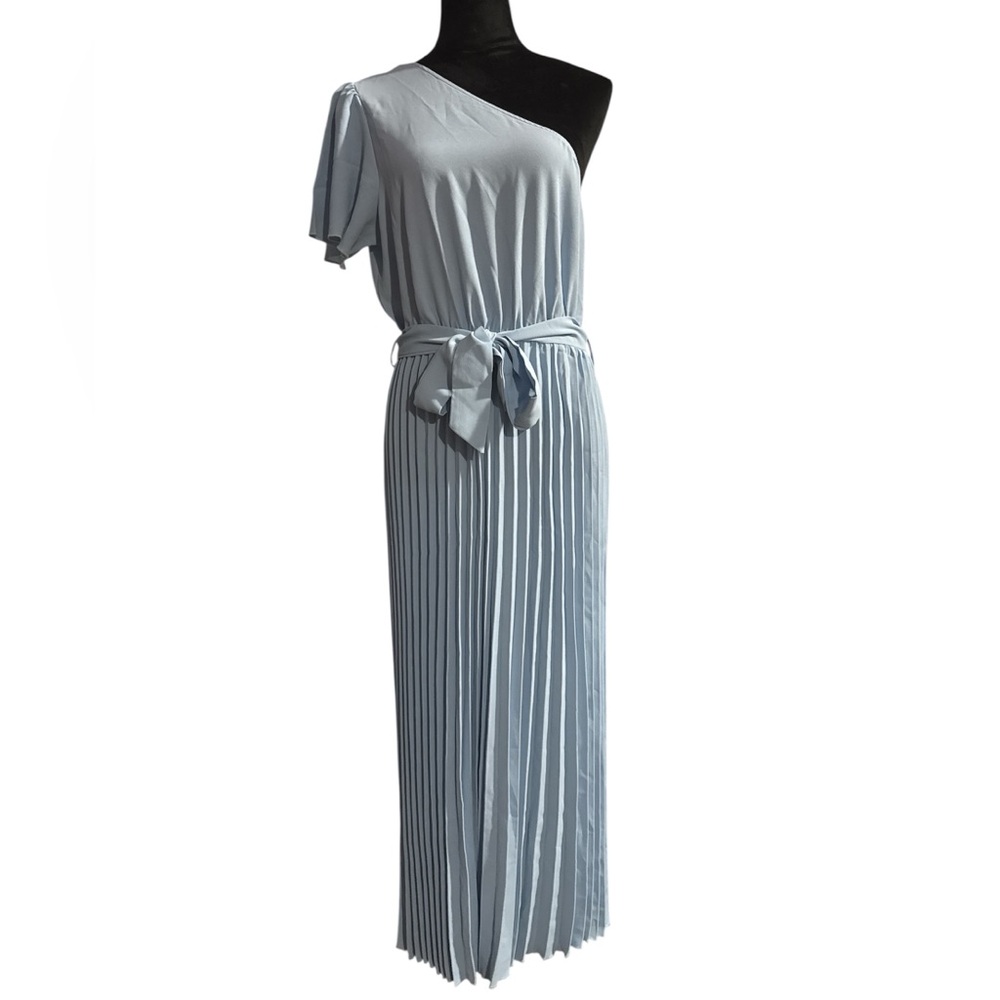 BTFBM Light Blue One Shoulder Pleated Midi Dress - Size M
